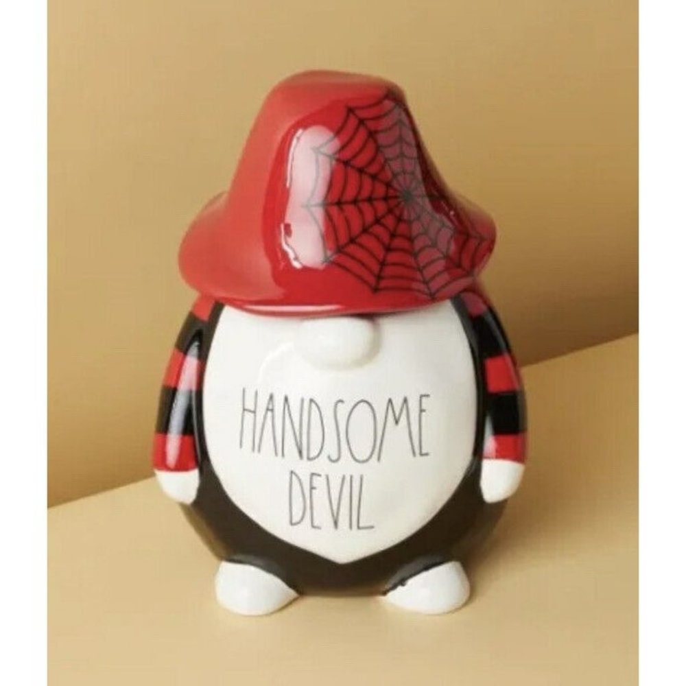 New Rae Dunn Gnome Handsome Devil Cookie Jar Canister Halloween Web 11” Large